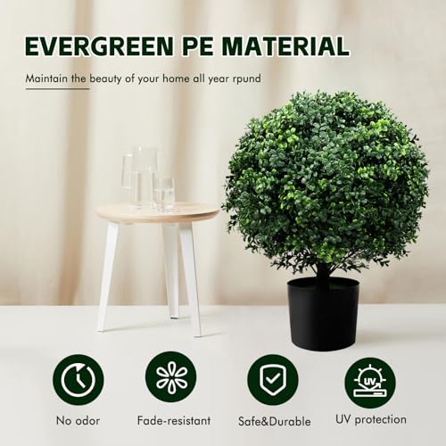 21-Inch Artificial Topiary Boxwood Ball Trees (Set of Two) – Lifelike, UV-Resistant Decor for Indoor & Outdoor Use – Enhance Your Space with Vibrant Greenery - color: 2pcs-boxwood