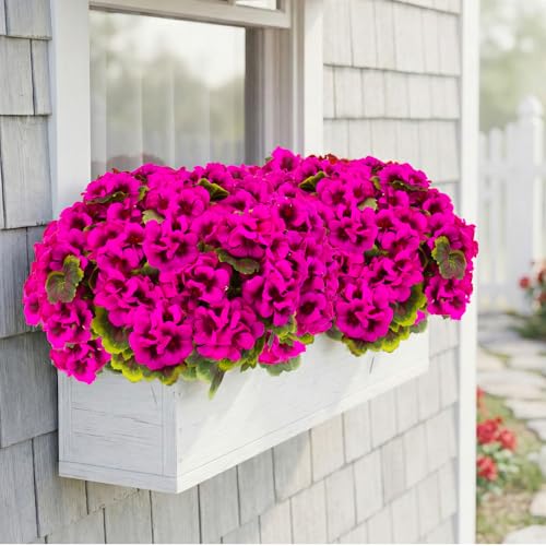 lovemoon 16 Pcs Artificial Geranium Plant Realistic Silk Flowers for Outside UV Resistant Faux Geraniums Flowers for Indoor Outdoor Home Garden Office Decoration (16, Rose Red) - color: Rose Red