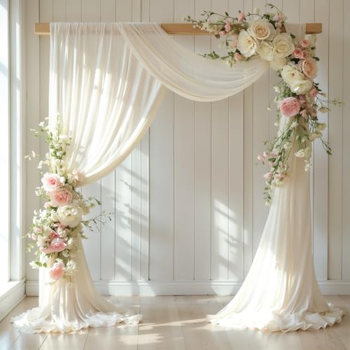 Wedding Arch Draping Fabric, 2 Panels 18FT Beige Sheer Backdrop Curtain Chiffon Fabric Drapery Voile Scarf Draping Panels for Wedding Archway Ceremony Curtain Valance Party Decoration - color: Beige Drapes Curtain, size: (2 Panels )6 Yards/36ft