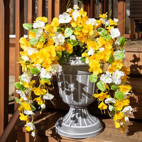 Ivydale Hibiscus Artificial Fake Hanging Flowers Plants for Outdoor Spring Decoration, 2PCS UV Resistant Faux Hibiscus Silk Flowers Realistic Look Real for Planters Outside Porch Patio Yard - color: Yellow + White, size: 2pcs