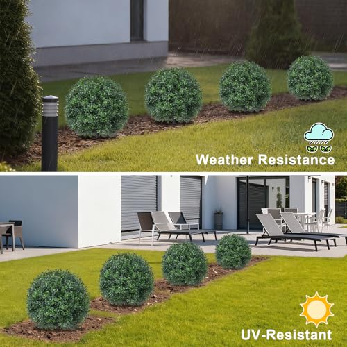 2Pack Artificial Boxwood Topiary Ball Trees,16''UV Resistant Fake Evergreen Shrubs Bushes Plants with Ground Spike, Fake Plants for Outdoor Indoor Front Porch Garden - color: Boxwood