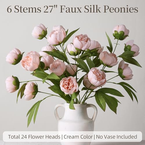 florisso 6 Pcs 27" Faux Silk Artificial Peony Flowers, Fake Peony Branches for Vase DIY Bouquet Centerpieces Wedding Shower Decorations/Flesh Pink - color: Flesh Pink