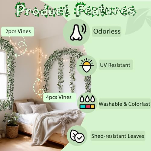ucky Fake Vines, Eucalyptu Vines Garland, Ivy Vines, Green Artificial Wall Decor Hanging, Wedding Decoration，Flower Bouquet Decoration (2, Scindaps Vines) - color: Scindaps Vines