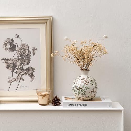 5.98" Ceramic Flower Decorative Antique Vase, Vintage Rustic Chinoiserie Floral Vase for Home Decor, Living Room, Bookshelf, Office, Entryway, Garden, Tuscan Decor, Chinoiserie Decor - color: Green and Beige- 5.98"