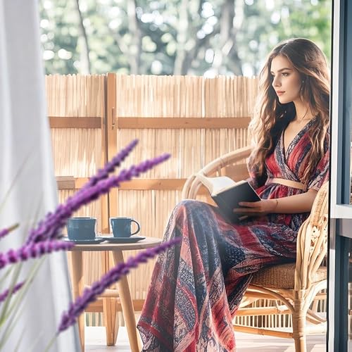 KOL 4ft 2-Pack Artificial Veronica Horsetail Reed Grass – 47in Tall Faux Purple Grass Plants in Pots, UV Resistant Fake Greenery for Indoor Outdoor Home, Office, Patio & Wedding Décor - size: 4FT-2PCS