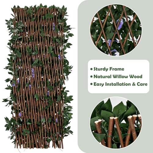 Expandable Faux Fence Privacy Screen with Flowers for Indoor Outdoor Balcony Patio Garden Apartment Decor,Greenery Expandable Stretchable Covers Panel (Purple Wisteria, 2 Pack) - color: Purple Wisteria, size: 2 Pack