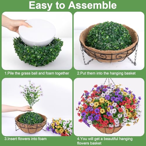 Artificial Hanging Flowers for Outdoors, UV Resistant Silk Flowers Basket Mixed Color Faux Daisy with Eucalyptus Leaves Hanging Fake Plants for Porch Balcony Patio Home Spring Summer Decoration - color: Mixed Color-2
