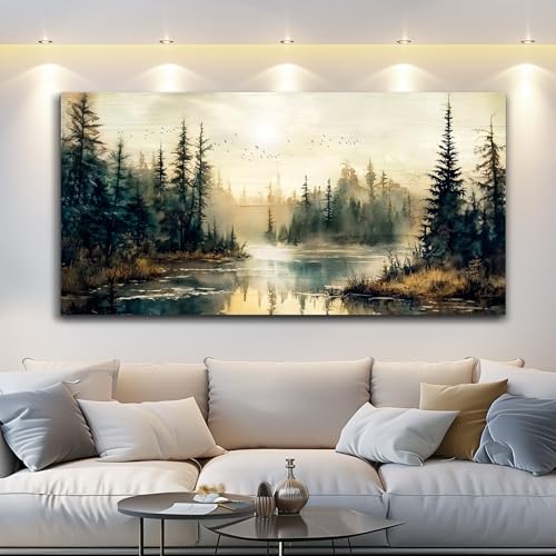 FUHAIHUA Large Wall Decor For Living Room Canvas Wall Art For Office Farmhouse Wall Decorations For Bedroom Forest River Landscape Paintings Modern Pictures Artwork Room Home Decor 24x48 In - color: Forest River, size: 48"L x 24"W