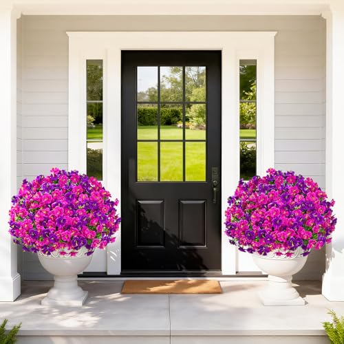 MARTINE MALL 24 Bundles Look Real Artificial Flowers for Outdoors, Realistic Fake Outdoor Flowers, UV Resistant Silk Flowers for Outside Faux Flowers Plants for Outdoor planters Porch, Purple&Fuchsia - color: Purple&fuchsia, size: 24 Bundles