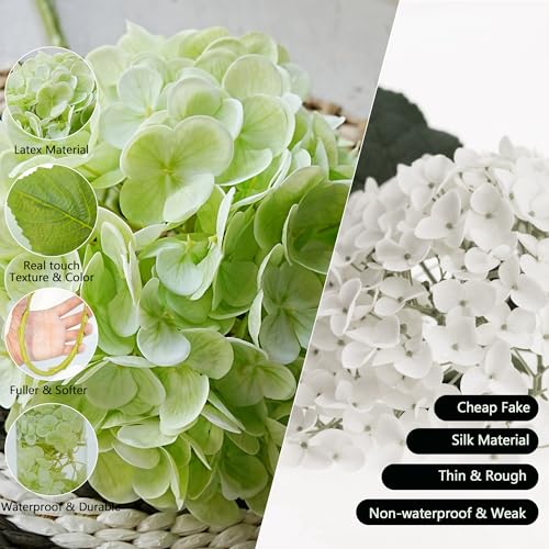 4 Pcs Fake Hydrangeas, 20'' Tall Large Bloom Latex Hydrangea Real Touch Faux Lifelike Silk Flowers Bouquet for Vase Filler Home Office Wedding Party Decor, DIY Floral Arrangement, Centerpieces - color: Light Green