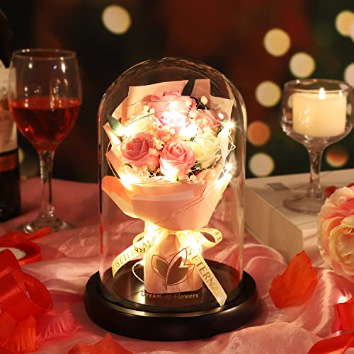 Mothers Day Rose Gifts, Flower Gifts for Women,Rose in Glass Dome with 2 Light Modes,Light Up Rose Flowers,Valentines Anniversary Birthday Gifts for Women, Mom, Wife, Girlfriend - color: Romantic Rose