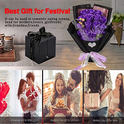 EIGHTOWN Roses Bouquet Artificial Flower - Preserved Purple Rose Flowers with Love Necklace for Her - Unique Gifts Valentine's Day, Mother's Day, Thanksgiving, Birthday, Anniversary - color: Romantic Purple