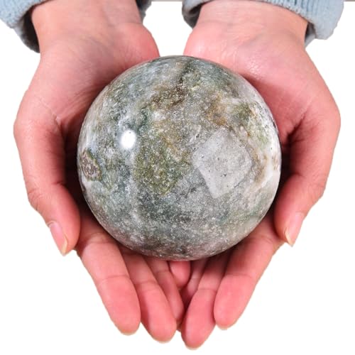 Large Moss Agate Crystal Sphere Natural Healing Crystal Ball with Stand Meditation Decorative Balls Home Decor 90-100mm/3.5-3.9" - color: Moss Agate, size: 3.5 - 3.9 inches