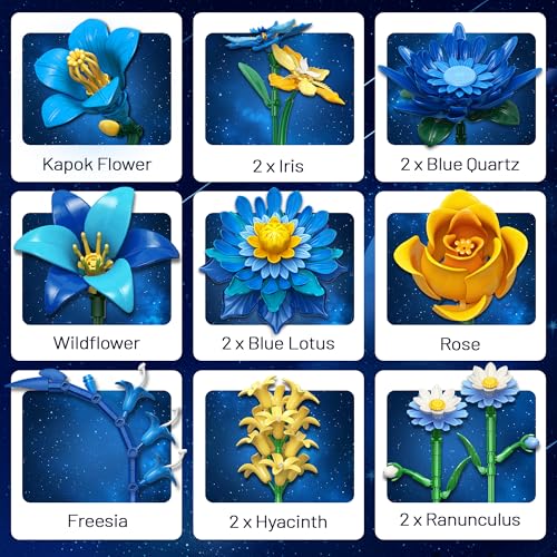 Starry Blooms Flowers Bouquet Building Set for Adults, Artificial Flower Compatible with Lego Botanical Collection, Christmas Valentine's Day Birthday Gift for Women Girl Girlfriend Home Decor - color: Starry Night
