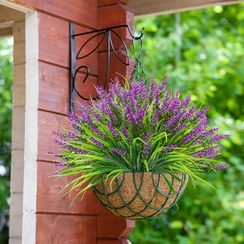 40 Bundles Artificial Plants Outdoor Fake Monkey Grass with Lavender Flowers Plastic UV Resistant Greenery Plant Shrubs for Window Box Porch Garden Patio Outdoor Decor - color: Fushia