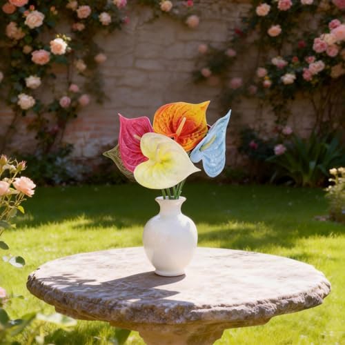 uxcell 4Pcs 11inch Artificial Anthurium Lily Flowers, Permanent Flower Bouquet for Home Arrangements Wedding Festival Decoration Crafts Store Decor Accessories, White - color: White
