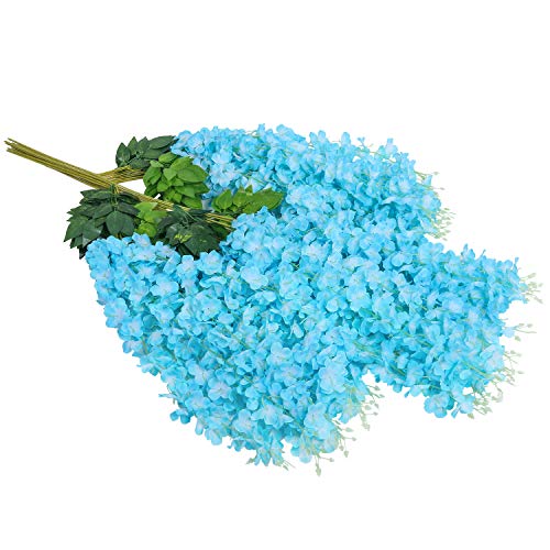 U'Artlines 24 Pack(Total 86.4 Feet) Artificial Fake Wisteria Vine Rattan Hanging Garland Silk Flowers String Home Party Wedding Decor (24, Blue) - color: Blue