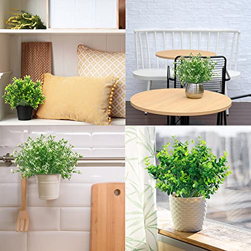 Ouddy Decor 6 Bundles Artificial Greenery Stems Mixed Fake Plants Eucalyptus Stems Babys Breath Faux Plastic Artificial Plants & Flowers for Outdoor Indoor Garden Home Window Box Decor - color: White