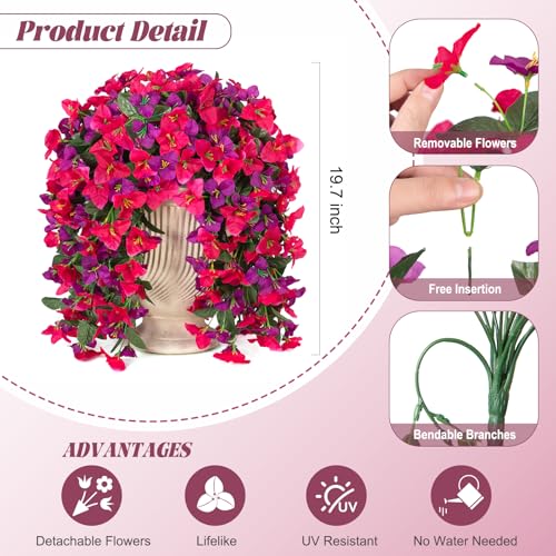 INXUGAO 2 pcs Artificial Faux Bougainvillea Flowers Plants for Outdoor Outside Summer Decoration, Fake Silk UV Resistant Long Trailing Vines for Front Door Porch Planter Balcony (Rose Deep Lotus) - color: Rose Dark Lotus Color