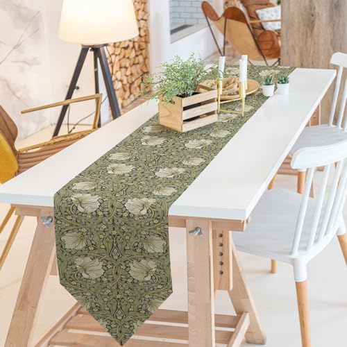 William Morris Vintage Floral Table Runner,Botanical Sage Green Yellow Rectangular Runner,Vintage Chic Table Runner for Holiday Party,Wedding and Indoor Outdoor Dining Table Decor,13"x72" - color: Vintage Flowers Runner-2