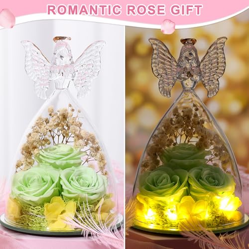 Mothers Day Rose Gifts for Women Preserved Flowers in Glass Angel Forever Flowers Gifts Eternal Roses Gifts for Grandma, Green - color: Green