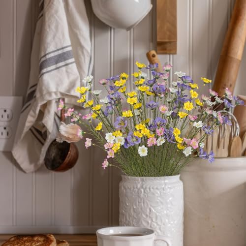CITYES 16 Pcs Artificial Wildflowers with Stems Bulk Silk Spring Flowers Floral Picks 21inch Fake Forsythia Branches Faux Wildflowers Arrangements for Home Decor Indoor Outdoor Wedding Centerpieces - color: Pink, White, Yellow, Purple
