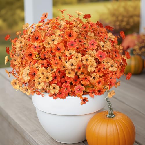 AmyHomie 16 Bundles Fall Orange Yellow Artificial Flowers for Outdoor Fall Decor UV Resistant Faux Flowers No Fade Fake Plastic Plants Garden Porch Window Box Decorating - color: Fall Yellow Orange, size: 16