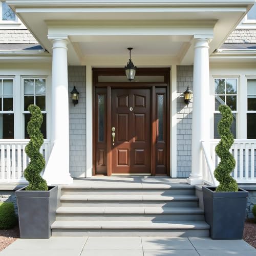 4ft Spiral Boxwood Topiary Trees Artificial Outdoor Set of 2 - UV Resistant Faux Plants for Outside Planters, 48" Fake Twisted Tree for Front Porch Decor - color: Boxwood Leaves, size: 4FT