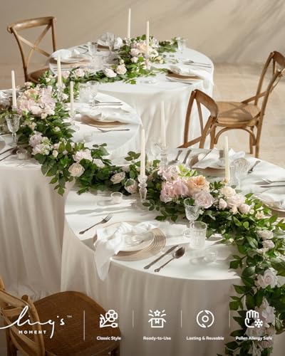 Ling's Moment 9FT Spring Flower Garland for Backdrop Decorations - Wedding Arch Flowers, Eucalyptus & Rose, Artificial Floral Garland for Mantel - Sweetheart Table Decor for Reception, Cream - color: Pk-cream