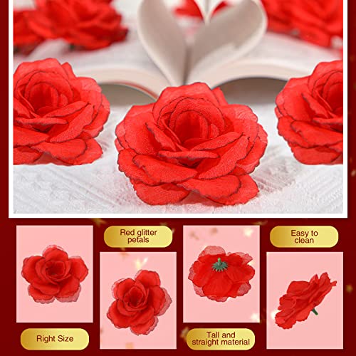 Yunlly 100 Pcs Artificial Flowers Fake Silk Roses Long Stem Rose Bouquet Wedding Party Home Decor for DIY Baby Shower Centerpieces Tables Home Decorations(Red) - color: Red