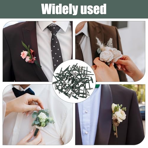 31Pcs Triangle Boutonniere Safety Pins with Flower Tape, T-Shaped Plastic Corsage Pins Safety Clips for Bride Groom, Tiny Boutonniere Supplies for Wedding Festivals Buttonhole Flowers Button Making