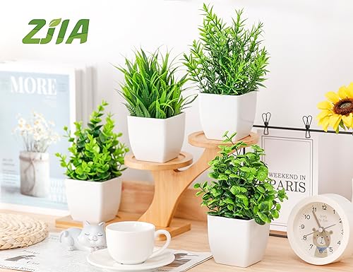 4 Pack Small Fake Plants White Bathroom Accessories for Home Bedroom Bathroom Kitchen Decor - color: White