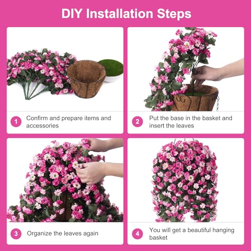 Ammyoo Artificial Flowers in Hanging Basket for Outdoors Spring Decor, Fake Mums Flowers Faux Plants with Basket for Indoors Home Porch Garden Yard Patio Decoration (Twin Pink) - color: Twin Pink