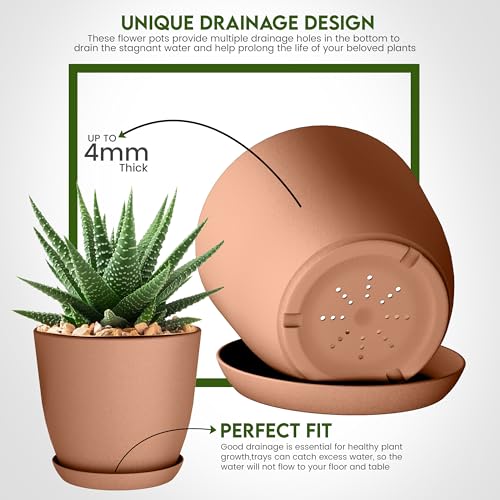 Utopia Home - Plastic Terracotta Pots with Drainage - 7/6.6/6/5.3/4.8 Inches Flower Pots for Indoor Planter - Pack of 5 Plastic Planters, Cactus, Succulents Pot - color: Terracotta, size: Pack of 5