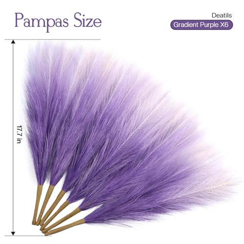 Ureymx Faux Pampas Grass Decor 17.7 Inch 6pcs, Pompas Grass Flower Arrangement and Vase Filler Artificial Pampas Grass Short Decor for Boho Home Wedding Decoration (Gradient Purple) - color: Gradient Purple, size: 17 Inch 6 Pcs