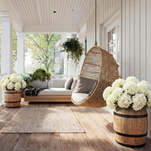 Hotop Hydrangea Artificial Flower Bush for Outdoor 19.6inch Large Silk Hydrangea 5 Heads Realistic UV Resistant Fake Flower for Porch Bouquet Window Box Wedding Indoor(2 Pcs,White) - color: White