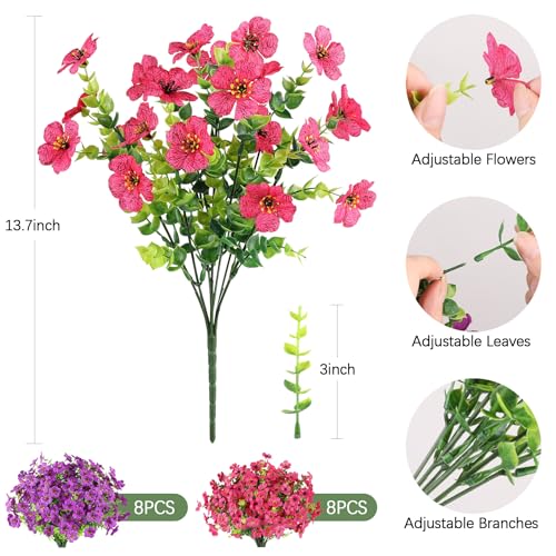 AmyHomie 16 Bundles Artificial Flowers for Outdoor Outside Spring Summer Decoration UV Resistant Faux Flowers No Fade Fake Plastic Plants Garden Porch Window Box Decorating - color: Fuchsia Purple, size: 16