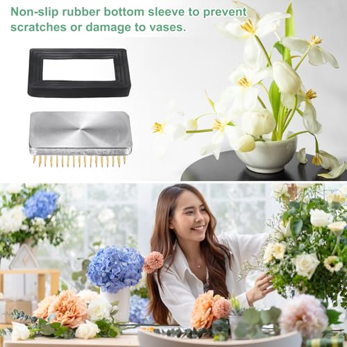 M METERXITY Flower Frog 2.48" x 1.77" Rectangle Copper Floral Arranger Pins Ikebana Holder W Rubber Base for Flower Arrangements/Craft Plant/Home Decor, Floral Kenzan Fixed Tool [1.1cm Pins] - size: 2.48" x 1.77"