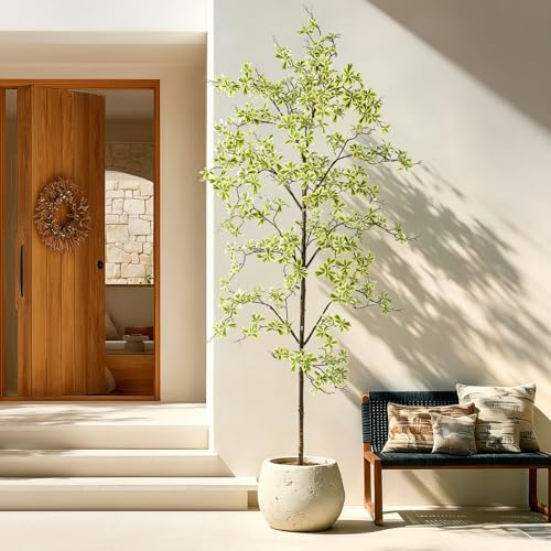 Erimda Faux Black Olive Tree 7ft, Faux Plants Indoor Large Tall Tree Artificial Shady Lady Tree with Natural Wood Trunk & Realistic Leaves, Fake Olive Plant for Home Office Indoor Decor - color: White, size: 7ft