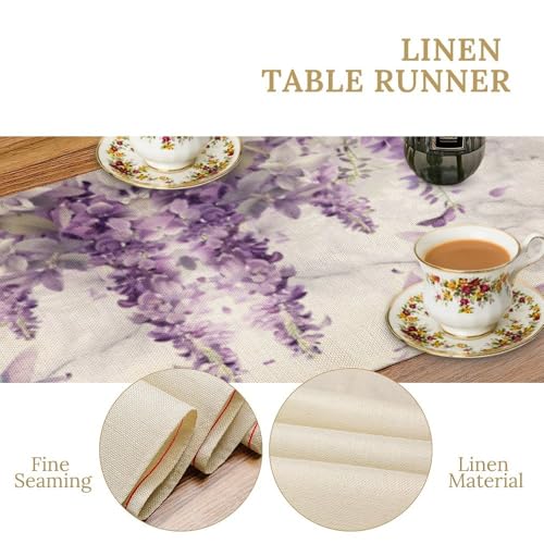 Hummingbird Table Runner,Spring Watercolor Purple Lavender Print Table Runner for Holiday Kitchen Living Room Home Party Decor 13x36 Inch - color: Hummingbird-3, size: 13x36in
