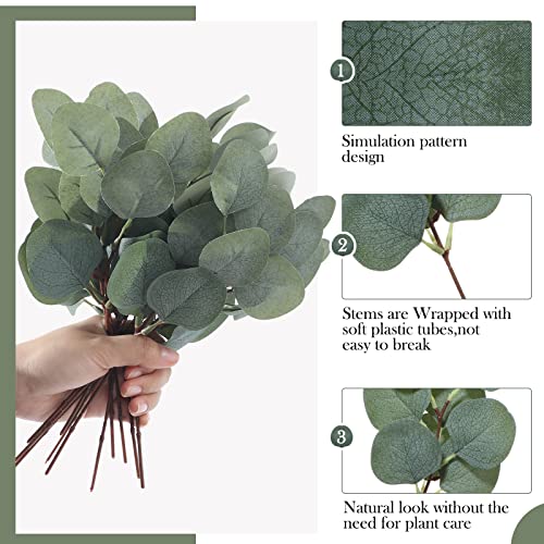 Taiyin 120 Pieces Artificial Eucalyptus Leaves for Wedding Eucalyptus Leaves Stems Decor Greenery Faux Green Stems for Wedding Centerpiece Floral Home Decor, 11 Inches
