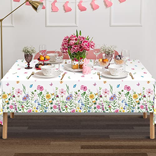 3Pcs Spring Floral Plastic Tablecloth,Pink Purple Blue Flower Butterfly Disposable Table Cover for Home Decor Summer Spring Picnic Dining Holiday Weeding Birthday Tea Party Decorations,54x108 Inch - size: 108" X 54" (Rectangular) - 3 Pack