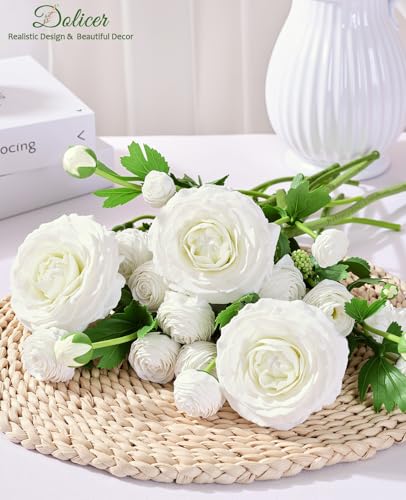 Dolicer Real Touch Ranunculus Artificial Flowers, 18 Inch Fake Peonies Artificial Flowers, White Faux Flower for Vase Faux Peony Bulk for Home Table Wedding Bridal Bouquet Decor 8Pcs - color: White, size: 8Pcs