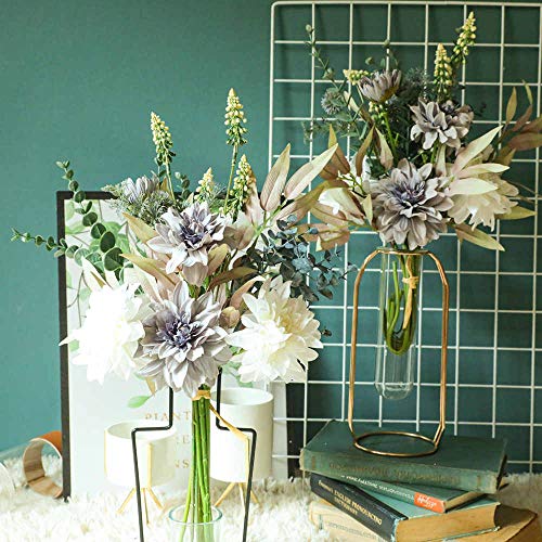 KIRIFLY Artificial Fake Flowers Plants Silk Flower Arrangements Wedding Bouquets Decorations Plastic Floral Table Centerpieces for Home Kitchen Garden Party Décor (Purple White)