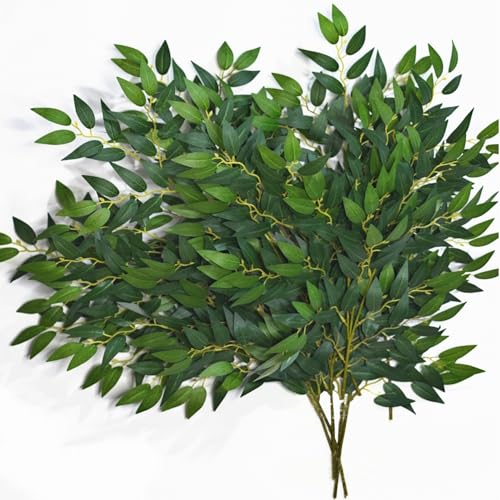 8pcs Italian Ruscus Artificial Leaves with Stems, Green Silk Leaf Wedding Arch Greenery Filler for Flower Arrangements, Faux Foliage Greenery Stems