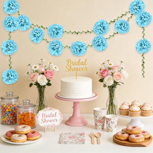 Blue Flower Garland for Backdrop - 2 Pcs Hanging Artificial Floral Garlands for Room Wall Table Home Decor, 8.2 Ft Faux Paper Flower Vines for Garden Wedding Arch Party Decoration - color: Blue
