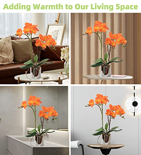 CXGS Artificial Orchid Flower Plant Real Touch Faux Orchids in Ceramic Vase Orange 19.7'' Fake Phalaenopsis Flower Arrangement Centerpiece Home Indoor Decor - color: Orange- Silver