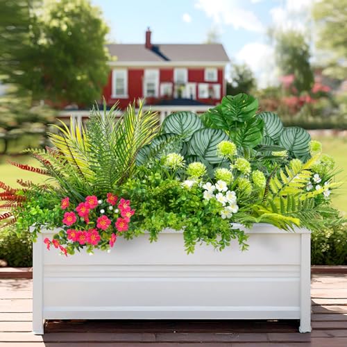 20 Pcs Artificial Plants Outdoor Fake UV Resistant Artificial Flowers Greenery Stems Boston Fern Faux Shrubs Plastic Plants for Garden Porch Planter Window Box Home Decor - color: Green