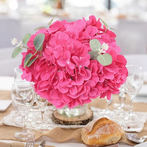 AVIVIHO 65pcs Fake Flowers Hot Pink Hydrangea Artificial Flowers Bulk (Not Squished, No Steaming Need) Silk Flowers with Stems for Wedding Decor,Home,Baby Shower,Table Centerpieces Decoration - color: Hot Pink, size: Medium