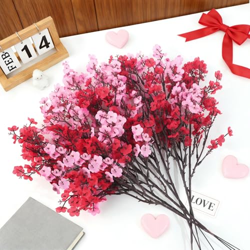 Uieke 6 Pcs Valentine’s Day Artificial Baby’s Breath Flowers, Red Pink Faux Gypsophila Bouquets Real Touch Silk Fake Flowers for Romantic Wedding, Anniversary, Party, Home Table Centerpiece Décor - color: Red and Pink, size: 6PCS